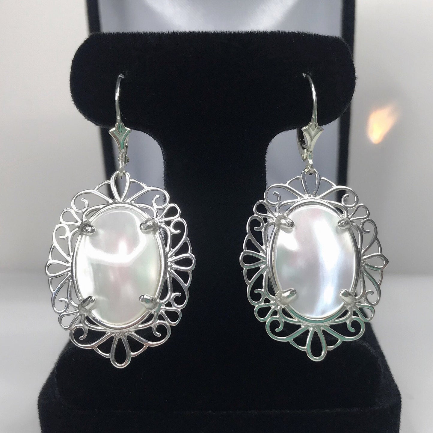 Beautiful Mother of Pearl Earrings in Sterling Silver 2 inch