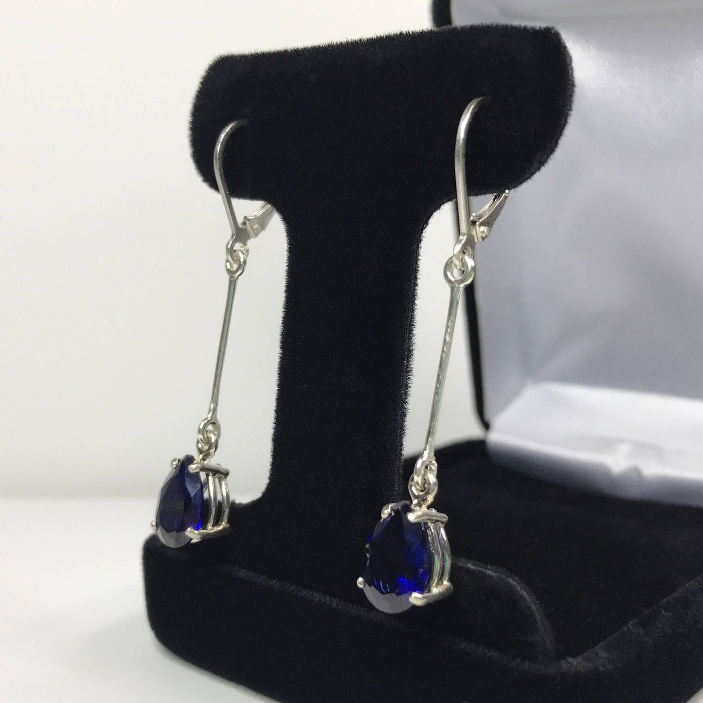Beautiful 2" 6ctw Sapphire Earrings in Sterling Silver Lab Grown Sapphires