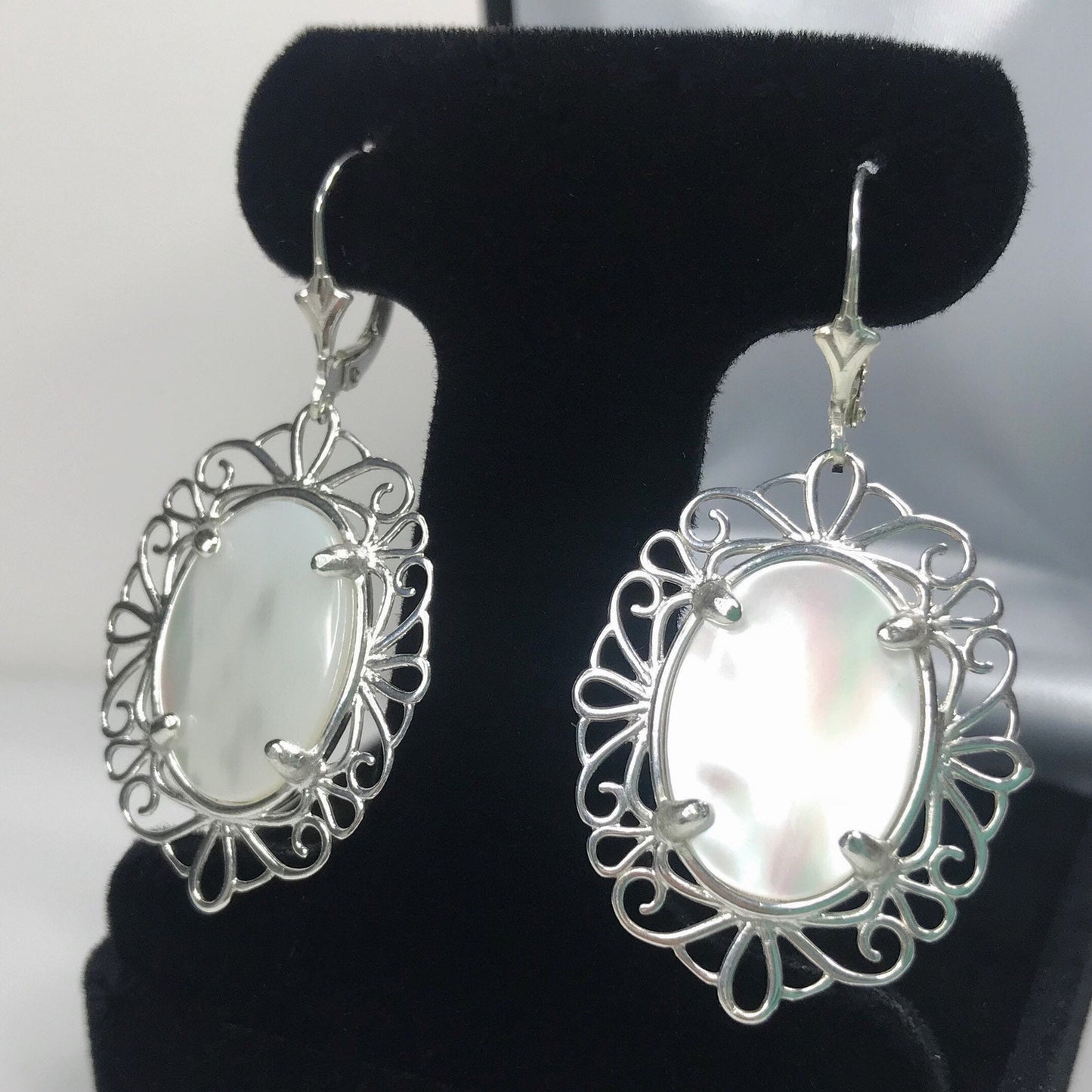 Beautiful Mother of Pearl Earrings in Sterling Silver 2 inch