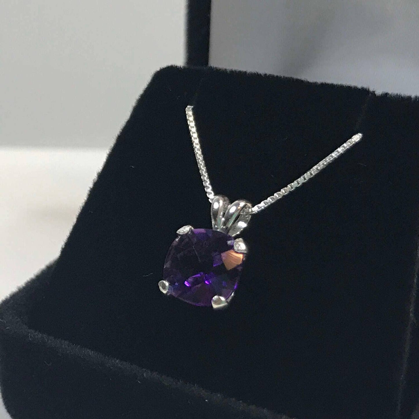 GENUINE 2ct Cushion Cut Amethyst Sterling Silver Pendant Necklace Solitaire Purple Trending Jewelry Gift Birthstone