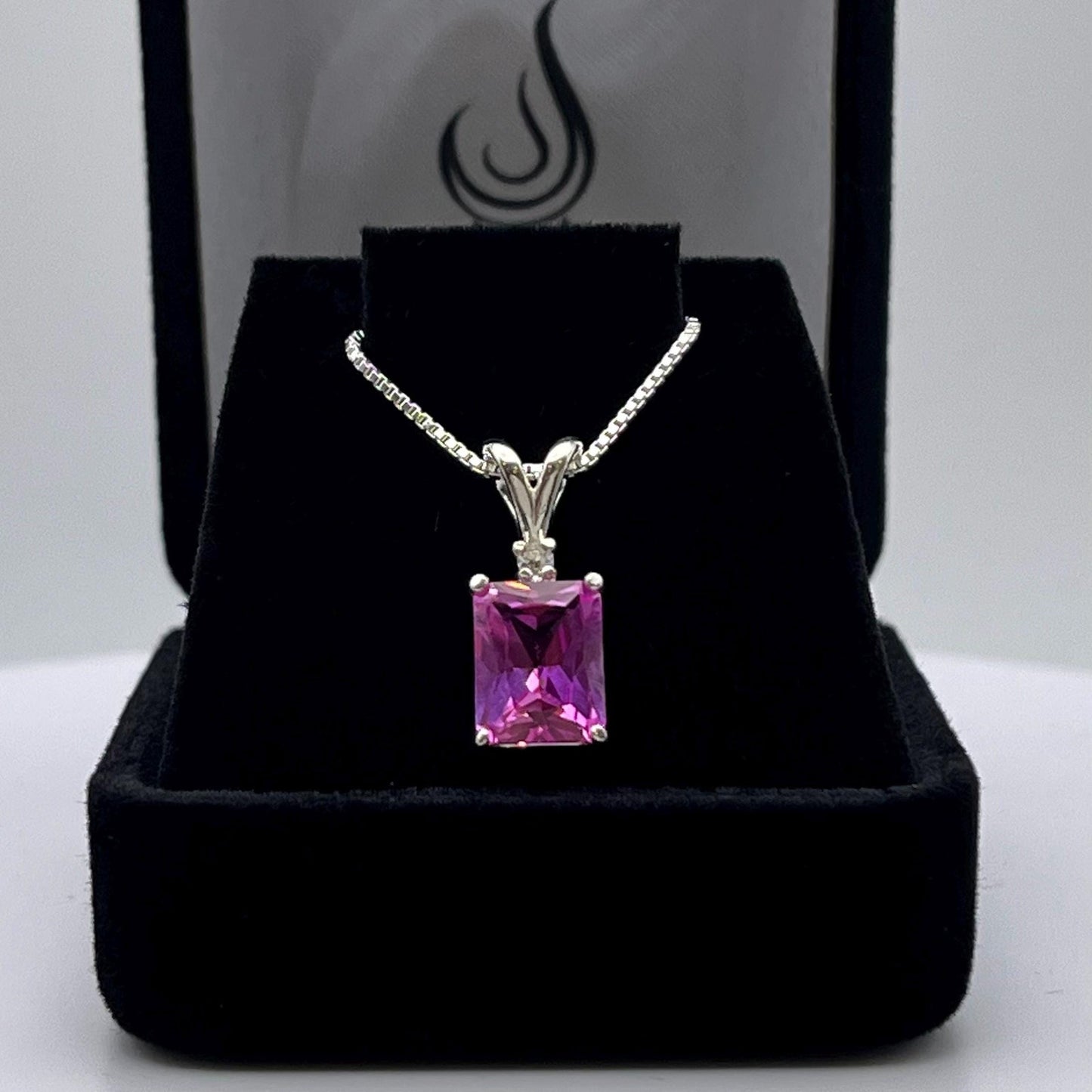 Beautiful 2.5ct Emerald Cut Pink Sapphire Necklace Trending Jewelry Gift Holiday