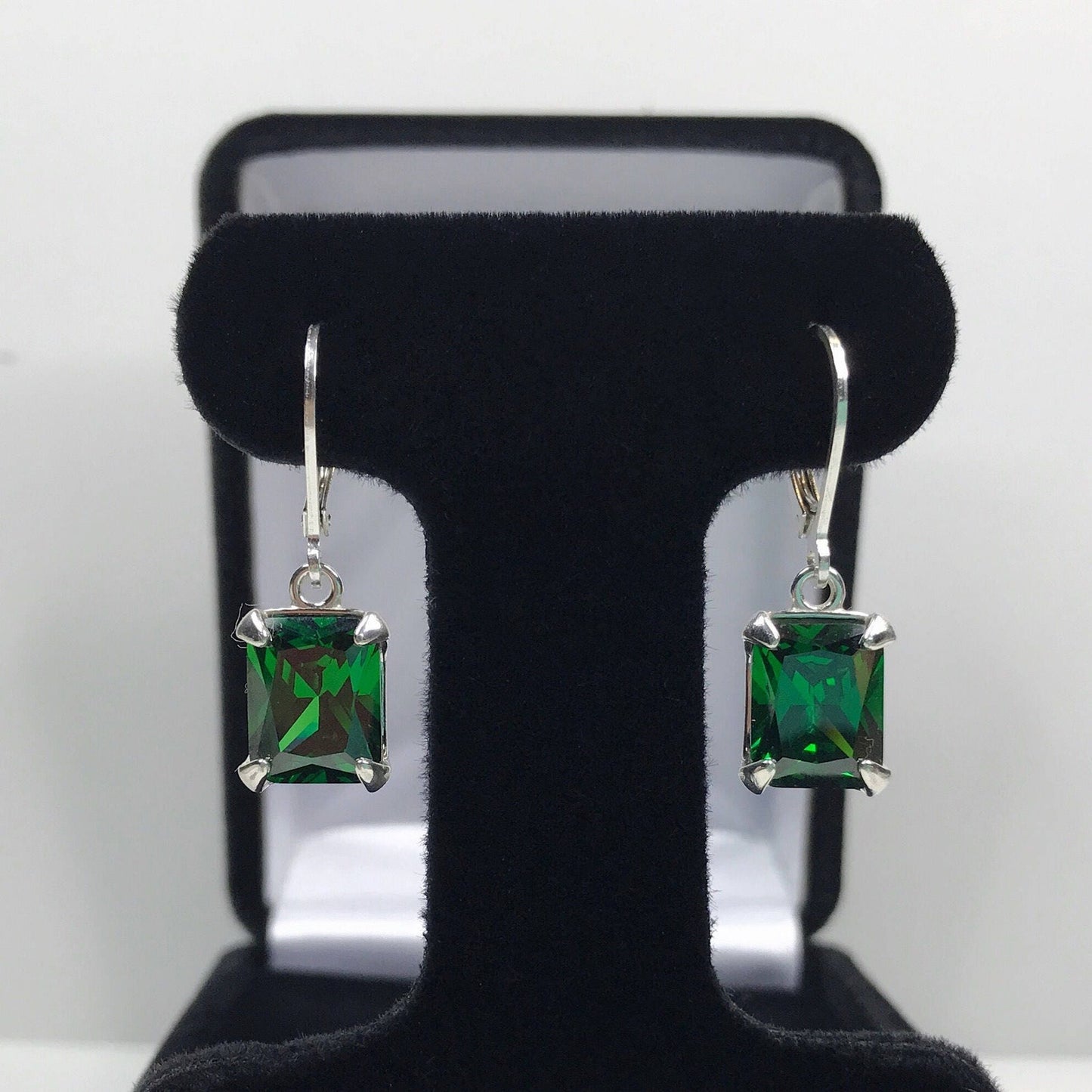 Beautiful 8ctw Emerald Cut Emerald Earrings in Sterling Silver