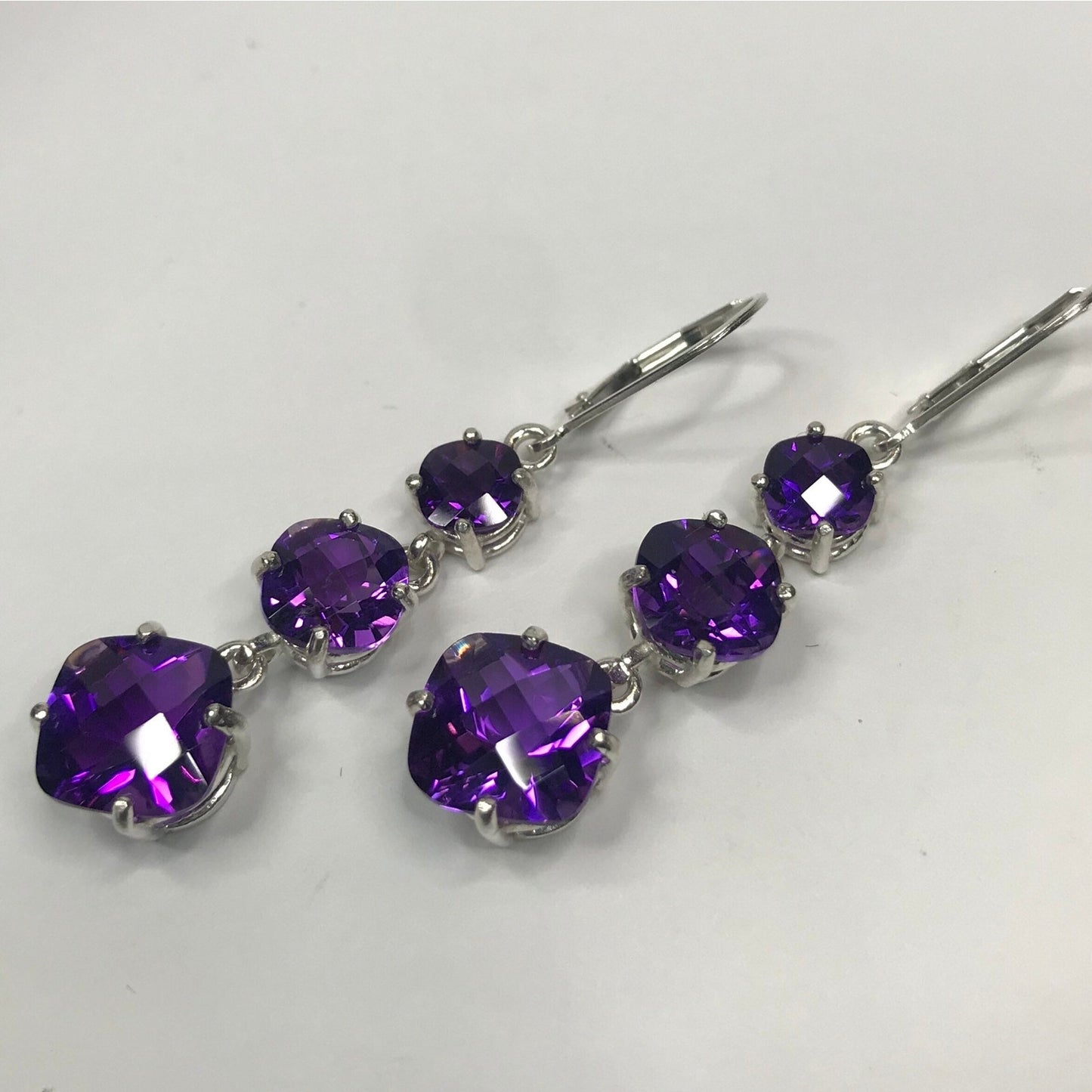 Beautiful 12ctw Cushion Cut Amethyst Earrings in Sterling Silver