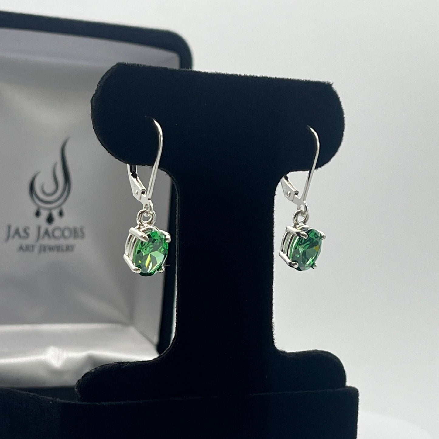 Beautiful 2.3ctw Oval Cut Emerald Earrings Leverback Sterling Silver dangle earrings trending jewelry gifts May Birthstone