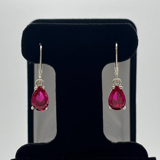 Beautiful 5ctw Pear Cut Ruby Earrings Sterling Silver Drop Dangle Leverback Fine Jewelry Trends Red Ruby Teardrop July Lady Gift