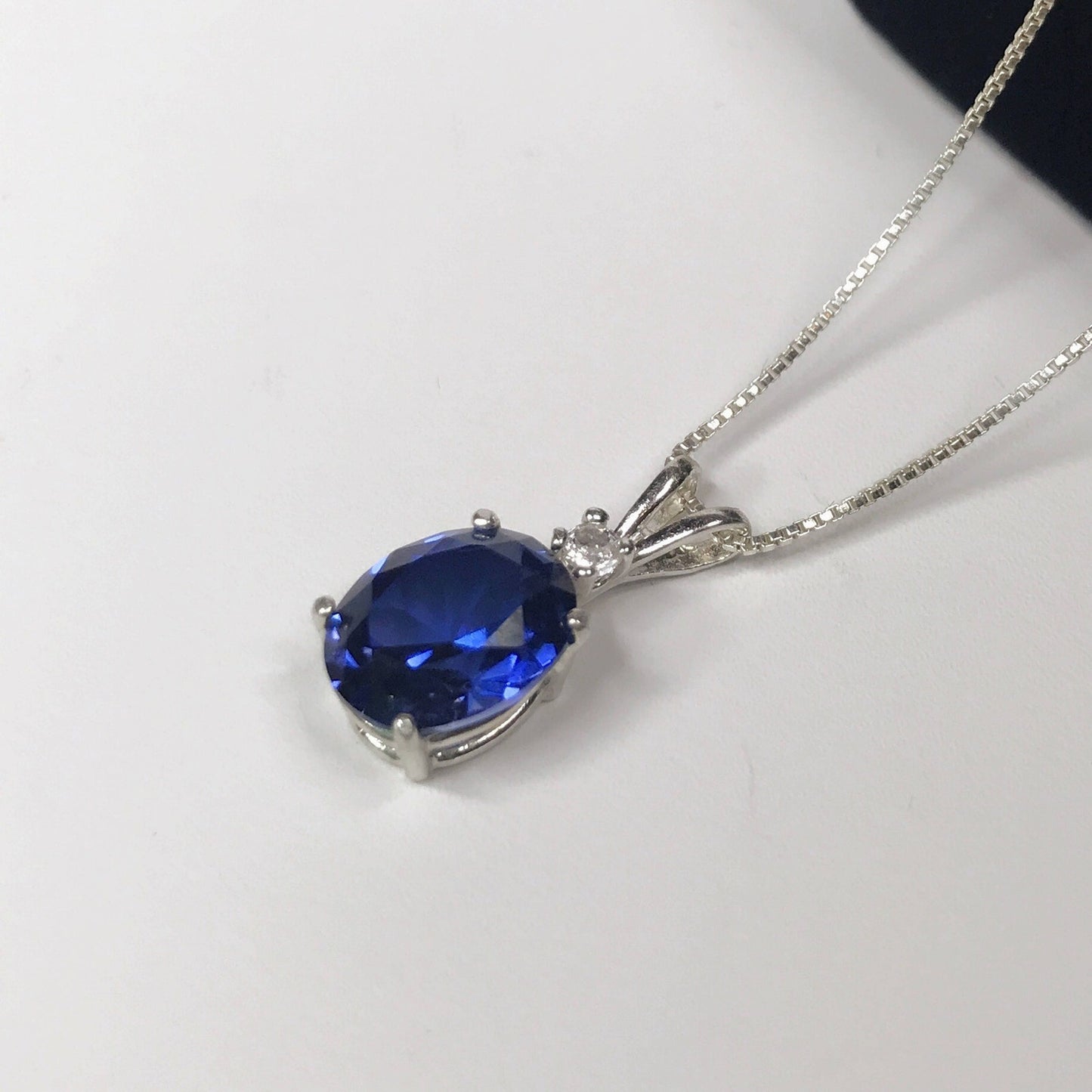 Gorgeous 3ct Blue & White Sapphire Sterling Silver Pendant Necklace Sapphire Septmeber Gift Trending Jewelry 14kt Gold 18"