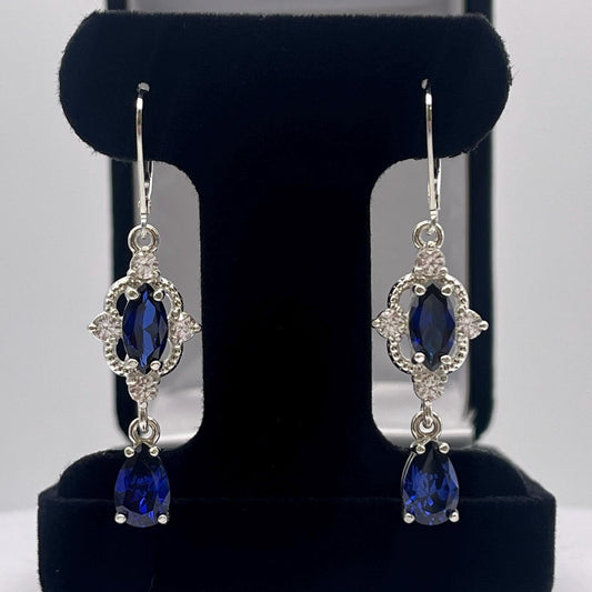 Beautiful 6.7ctw Marquise & Pear Cut Blue Sapphire Earrings Sapphire Leverback Earrings