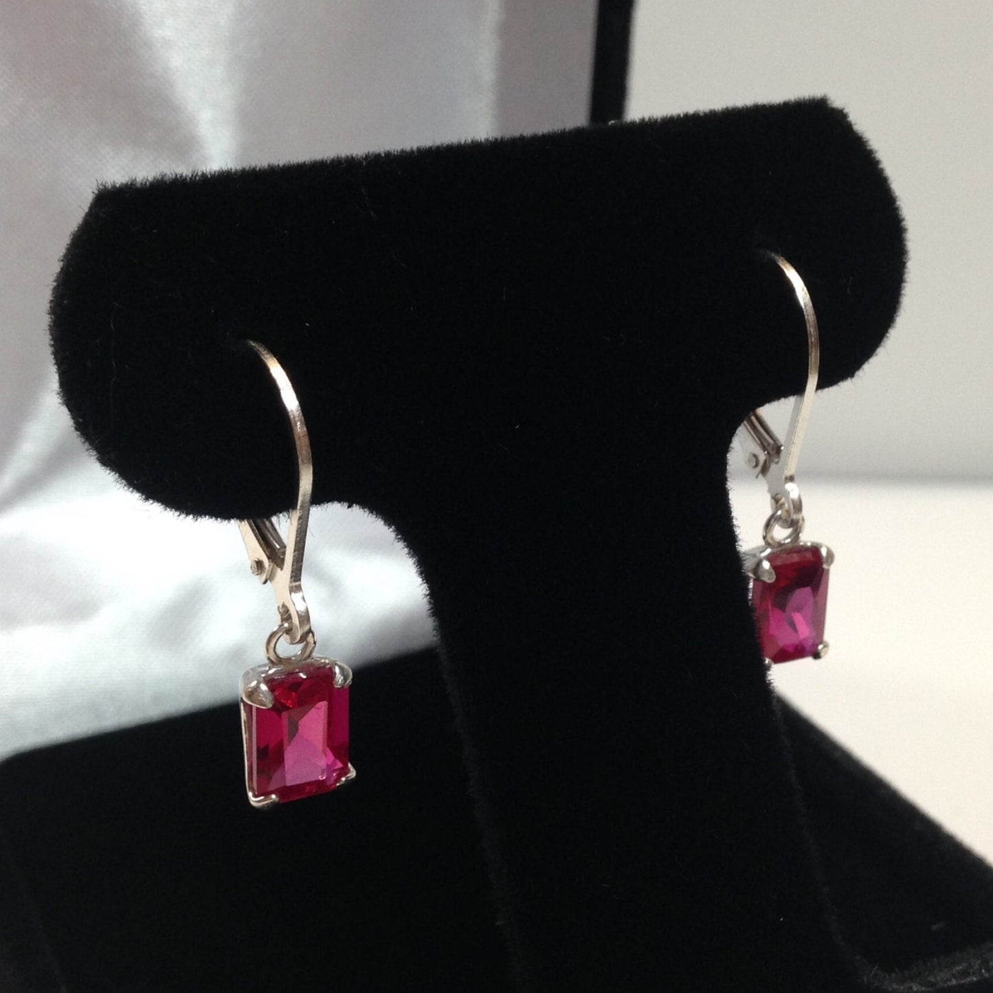 Beautiful 2ctw Emerald Cut Ruby Earrings in Sterling Silver Drop Dangle Earrings