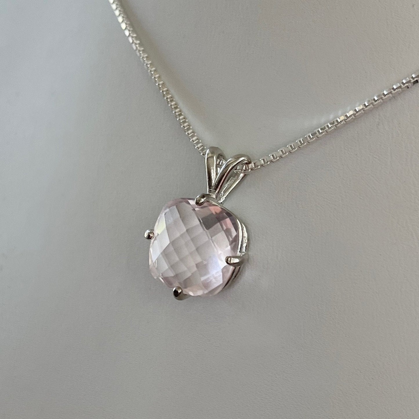 Gorgeous 12mm 6.5ct Rose Quartz Necklace or Pendant in Sterling Silver 10k or 14k Rose Gold Yellow or White Gold Jewelry Gift