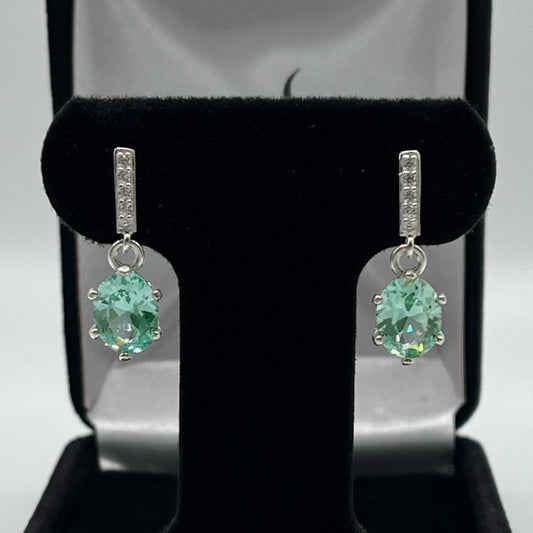 BEAUTIFUL 4ct Oval Cut Ice Green Spinel Earrings in Sterling Silver