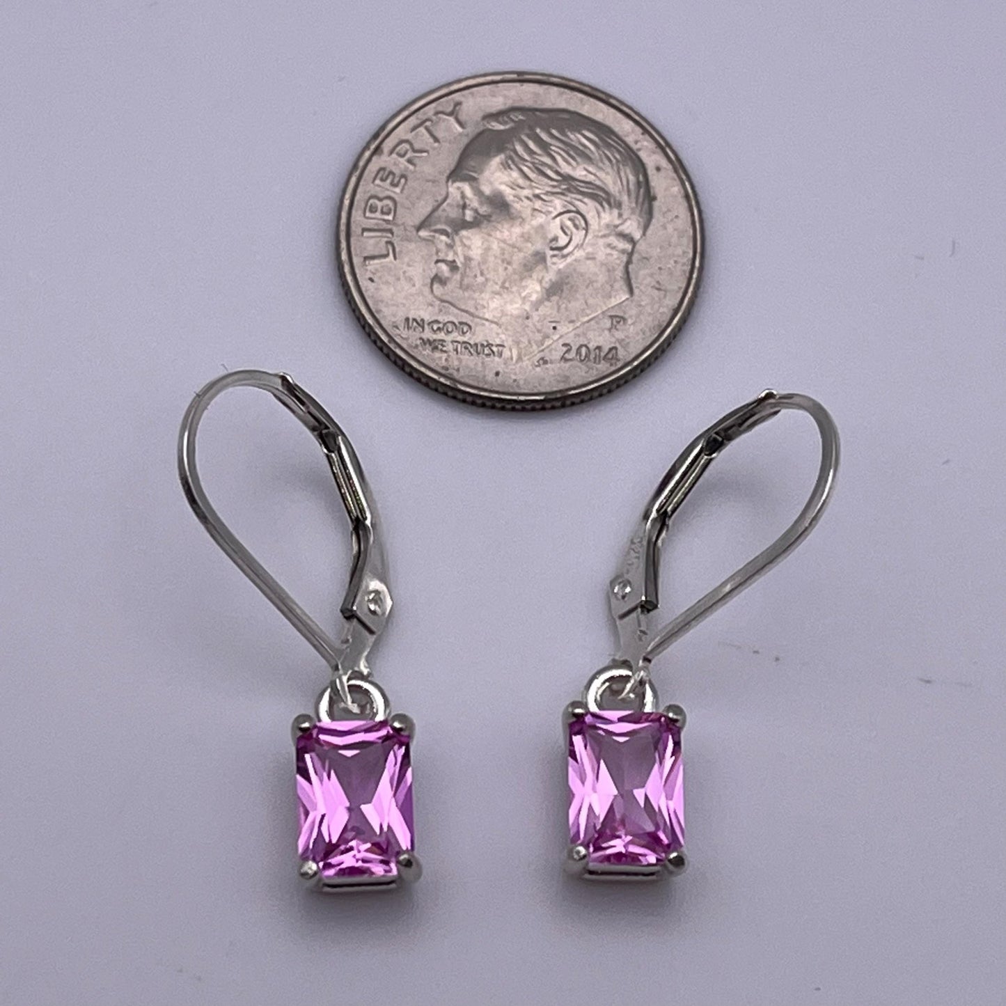 BEAUTIFUL 2ctw Emerald Cut Pink Sapphire Sterling Silver Drop Dangle Earrings Lever Jewelry Trend Jewelry and Gemstones Pink Gemstone Gift