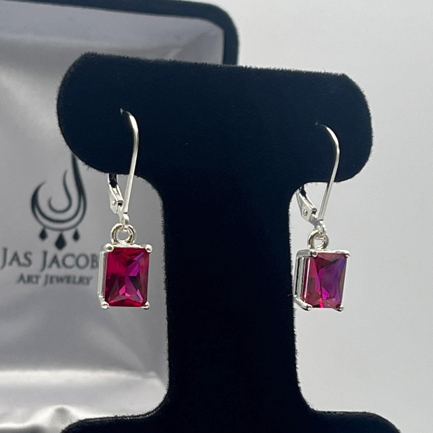 Beautiful 3.5ctw Emerald Cut Ruby Sterling Silver Drop Dangle Earrings Leverback Fine Jewelry Emerald Cut Ruby Earrings Jewelry Trends