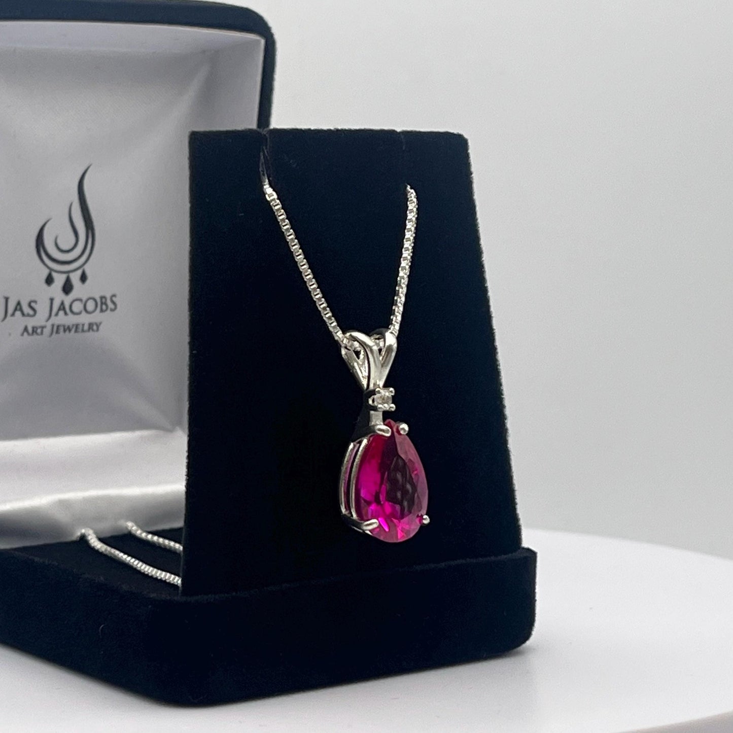 Beautiful 6.5ct Pink Sapphire Necklace White Sapphire Accent Pendant 16” 18” Sterling Silver Bridal Jewelry Gift Teardrop