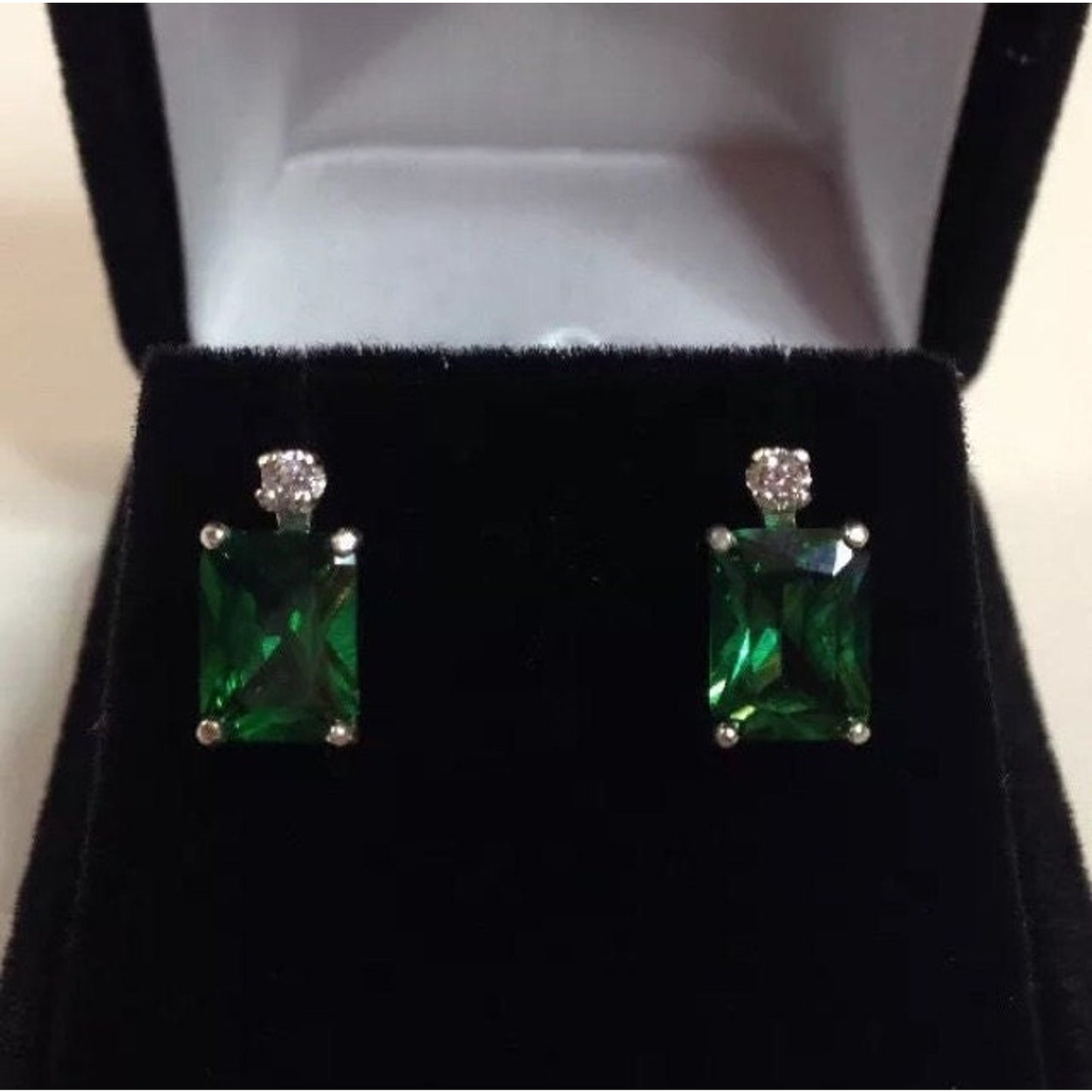 Beautiful 3ctw Emerald & White Sapphire Earrings Emerald Cut Emerald dangle earrings trending jewelry gifts Emerald earrings
