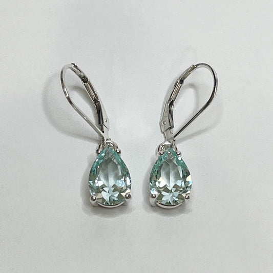 Beautiful 4ct Pear Cut Ice Green Spinel Earrings in Sterling Silver