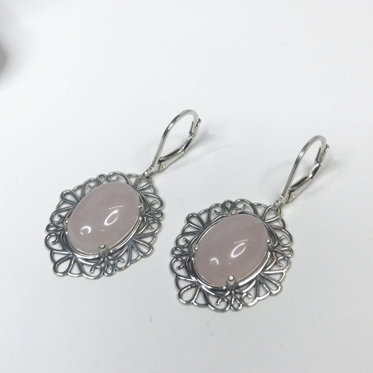 Beautiful 16ctw Oval Cut Blush Pink Rose Quartz Earrings Sterling Silver Drop Dangle Jewelry Gift Cut out