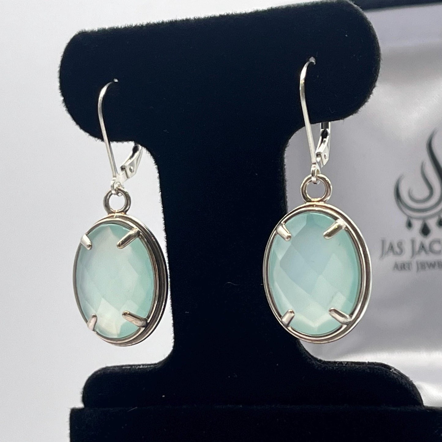 GENUINE 13ctw Aquamarine Chalcedony Earrings Sterling Silver Gemstone Leverback Dangle Trending Jewelry Gifts