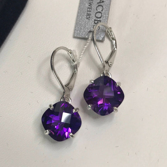 Beautiful 9ctw Cushion Cut Amethyst Earrings in Sterling Silver Royal Purple