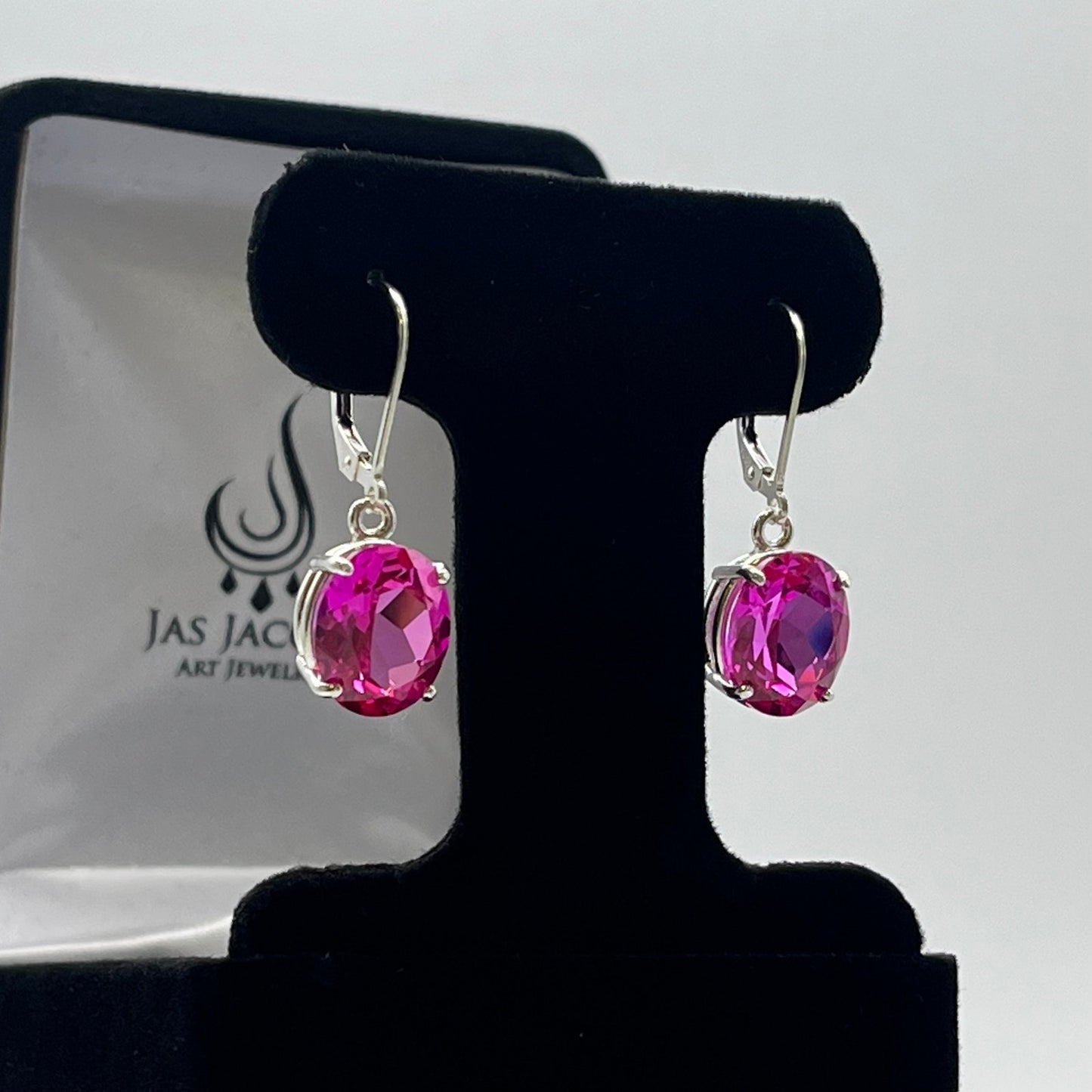 BEAUTIFUL 10ctw Oval Cut Bright Pink Sapphire Earrings in Sterling Silver