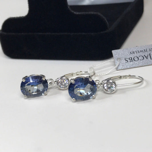 GORGEOUS 8ctw Iolite Quartz & White Sapphire Earrings in Sterling Silver Blue Iolite Earrings