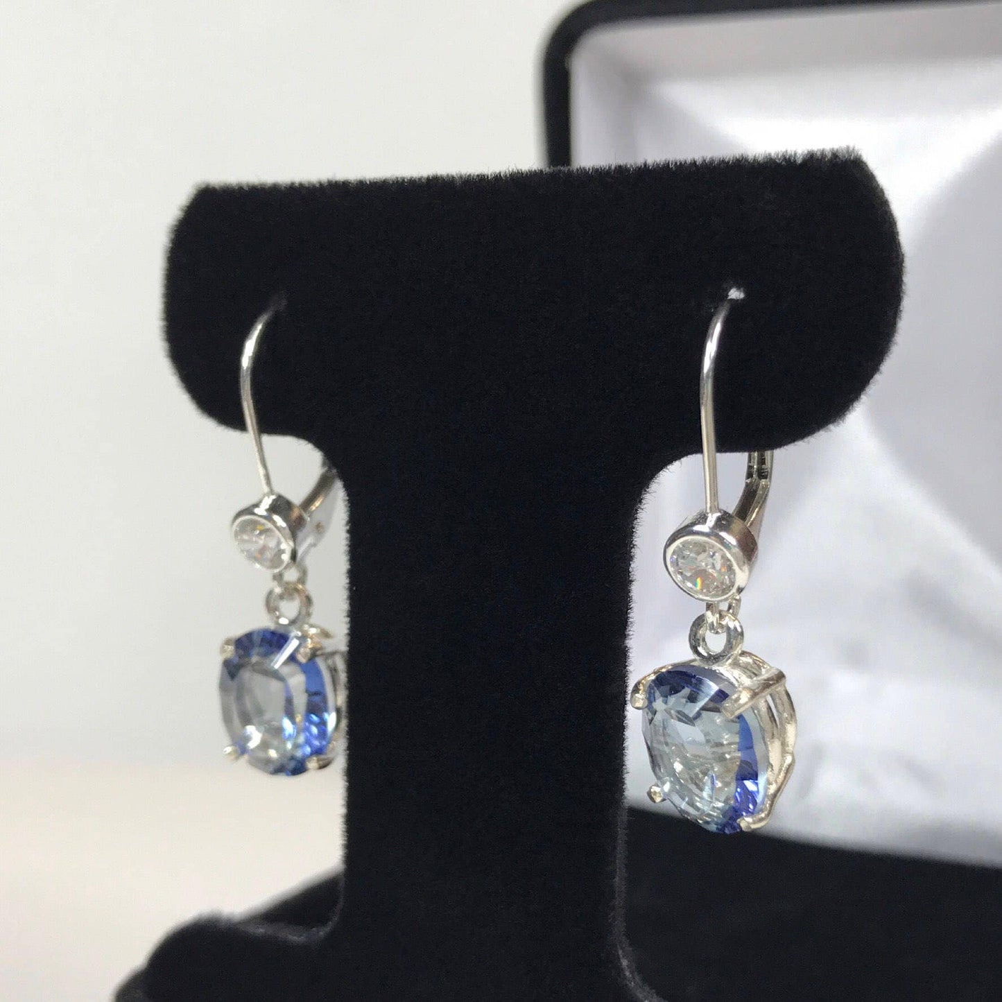 GORGEOUS 8ctw Iolite Quartz & White Sapphire Earrings in Sterling Silver Blue Iolite Earrings
