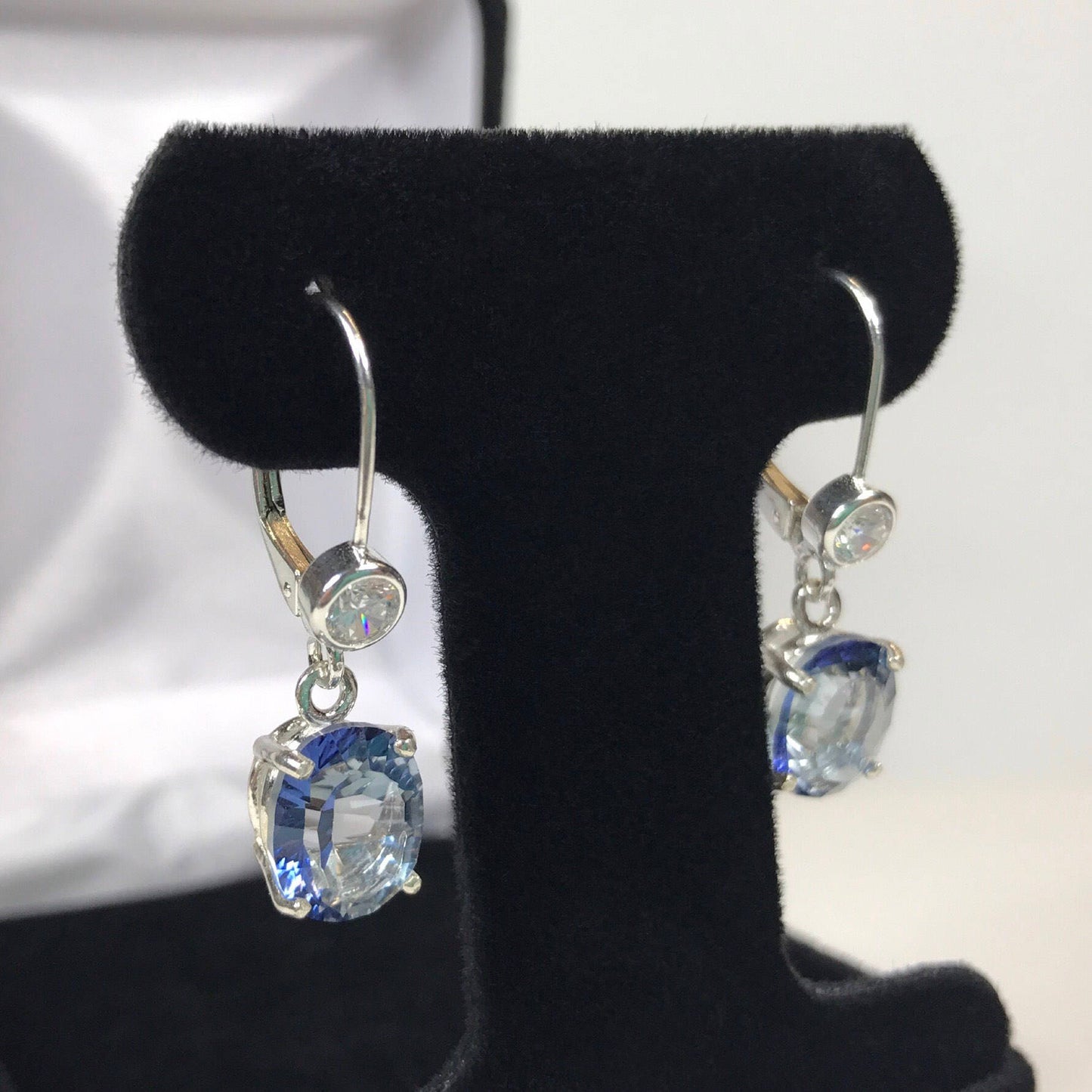 GORGEOUS 8ctw Iolite Quartz & White Sapphire Earrings in Sterling Silver Blue Iolite Earrings