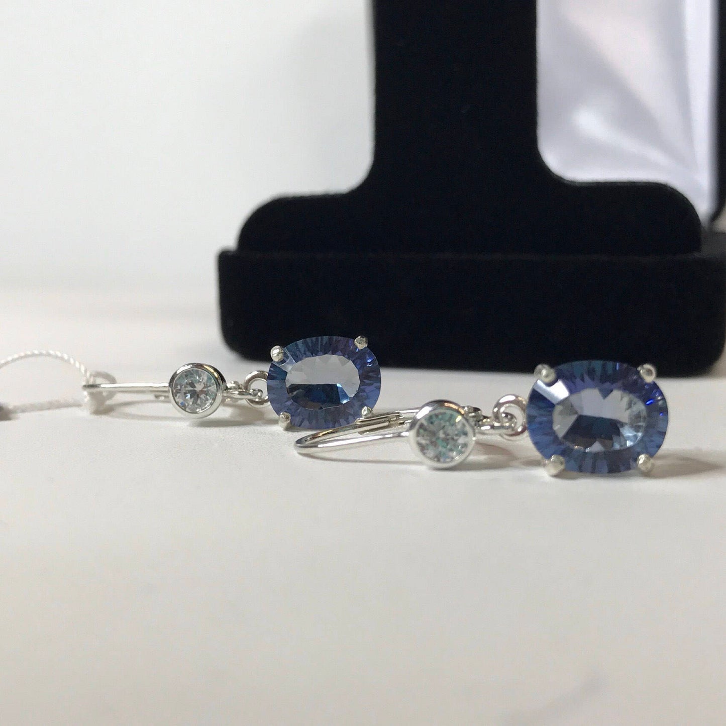 GORGEOUS 8ctw Iolite Quartz & White Sapphire Earrings in Sterling Silver Blue Iolite Earrings