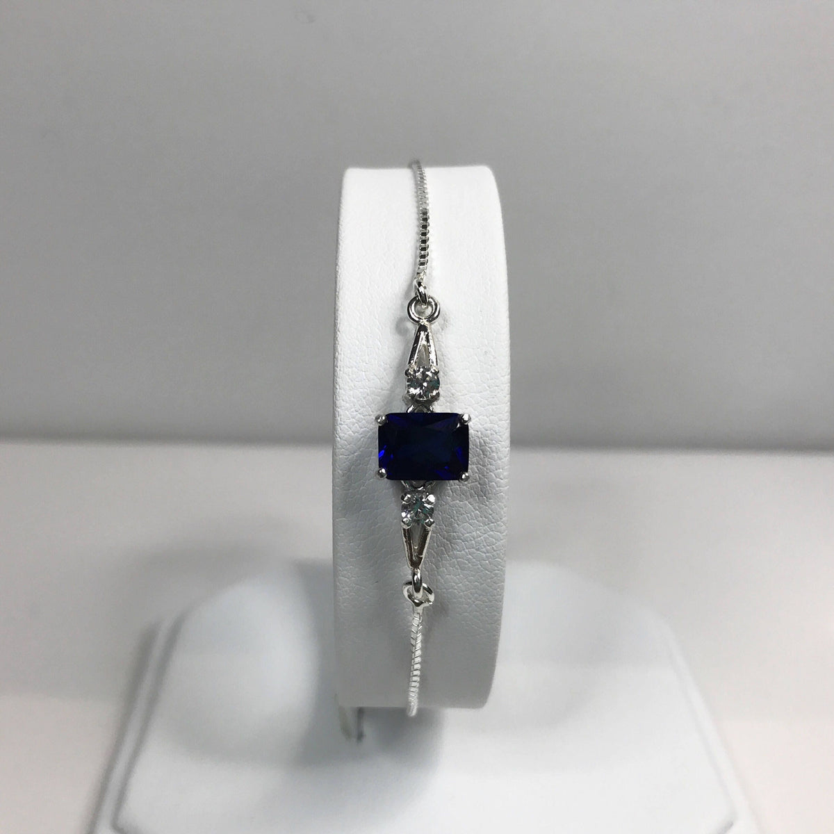 4.3ctw Emerald Cut Blue Sapphire & White Sapphire Bolo Bracelet