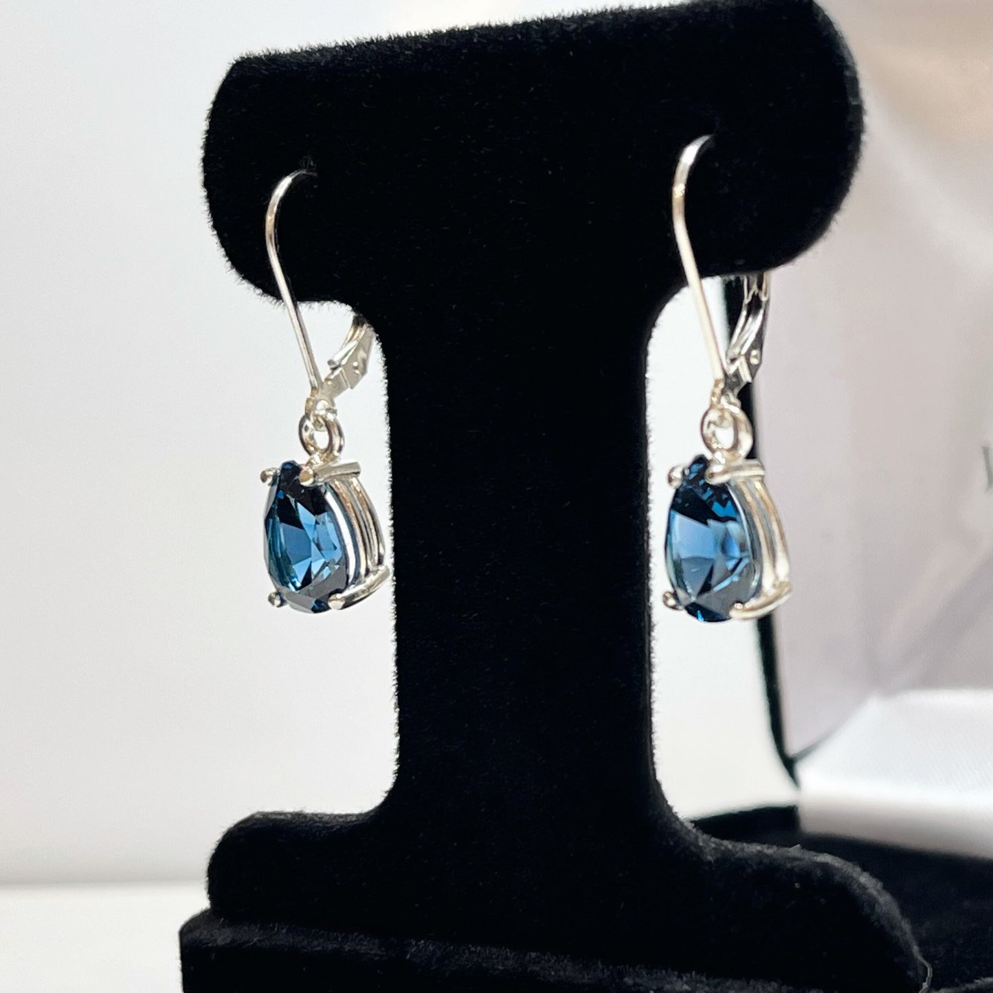 BEAUTIFUL 4ctw Pear Cut London Blue Spinel Earrings December Birthstone Jewelry Gift