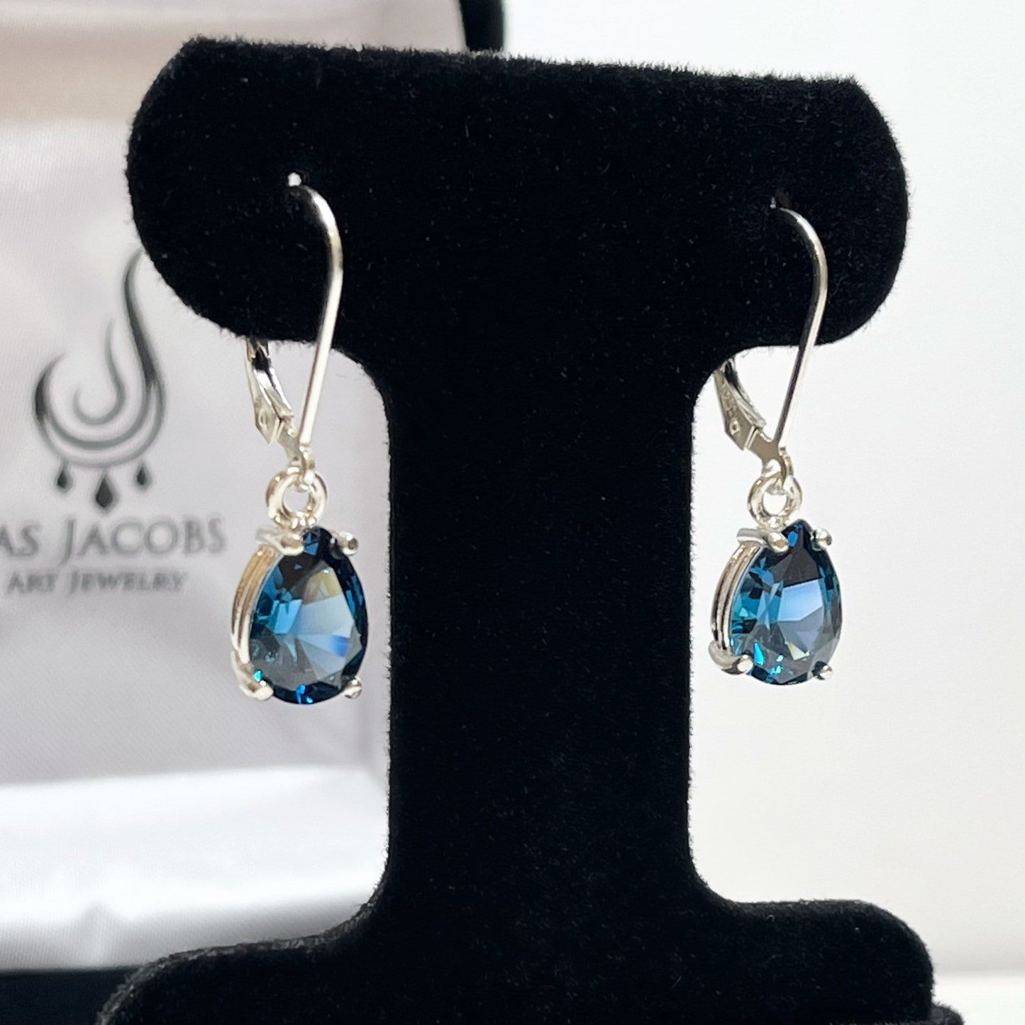 BEAUTIFUL 4ctw Pear Cut London Blue Spinel Earrings December Birthstone Jewelry Gift