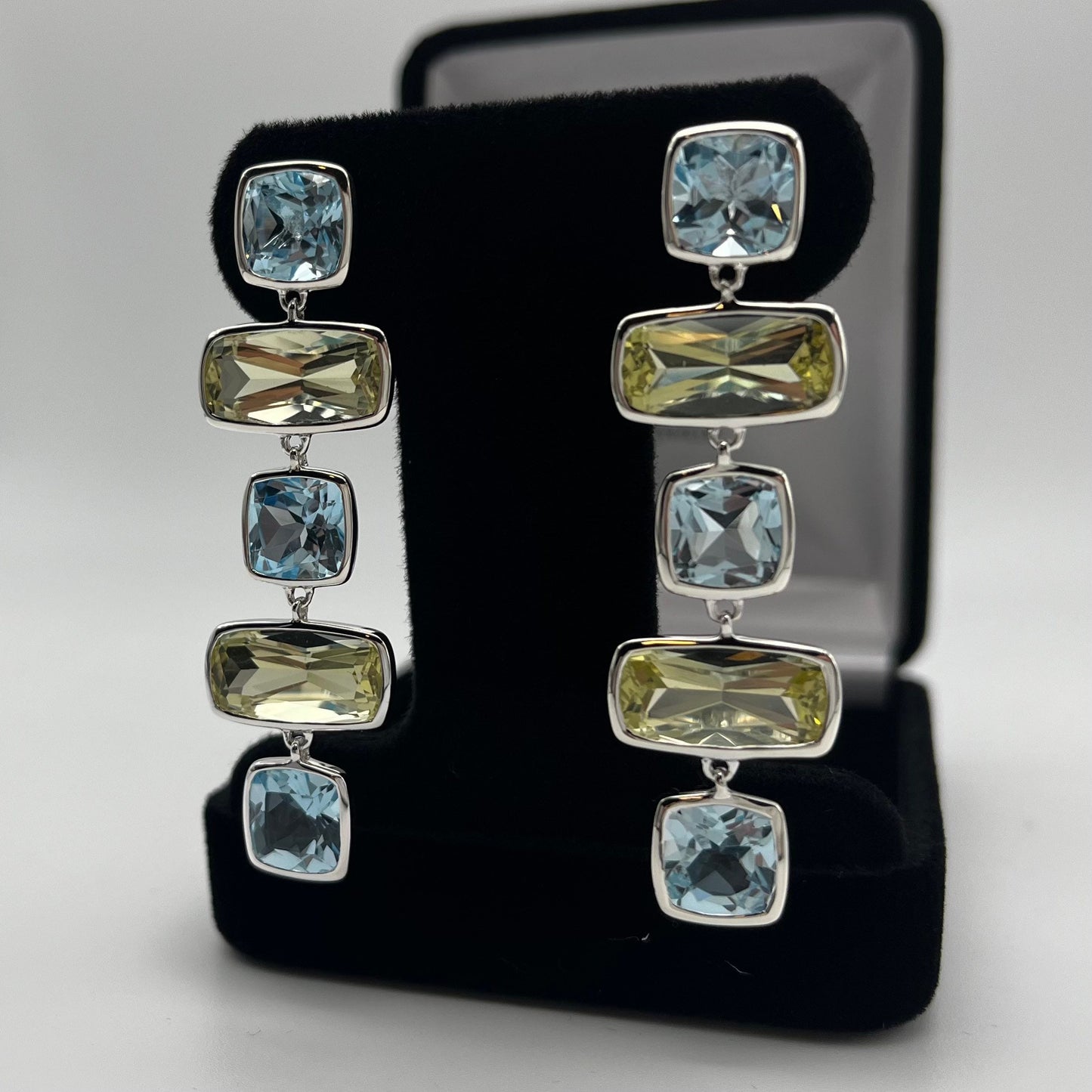 Gorgeous Genuine Lime Quartz & Sky Blue Topaz Earrings 2”
