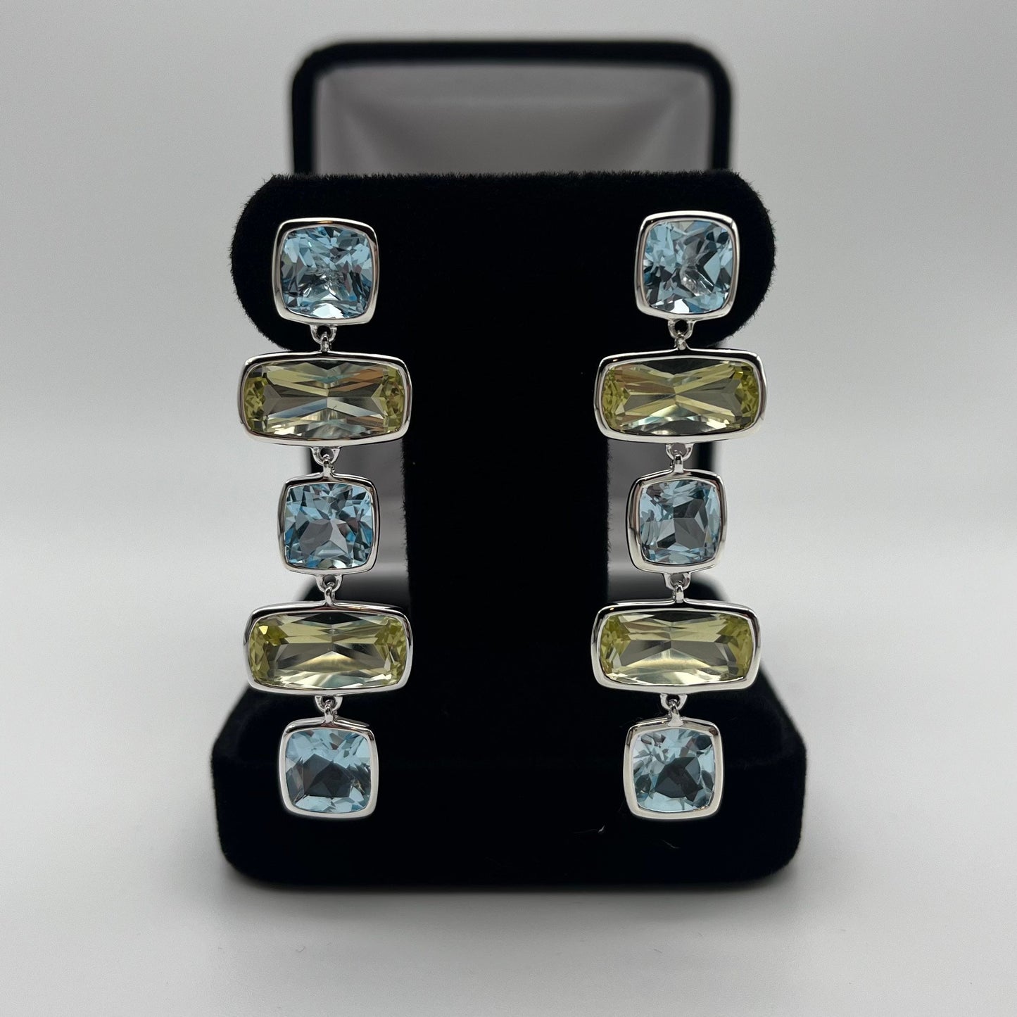 Gorgeous Genuine Lime Quartz & Sky Blue Topaz Earrings 2”