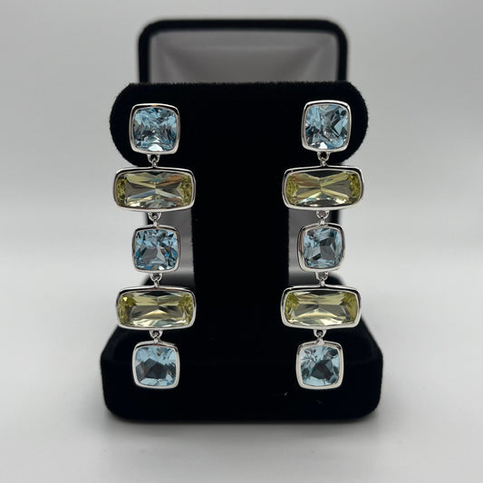 Gorgeous Genuine Lime Quartz & Sky Blue Topaz Earrings 2”