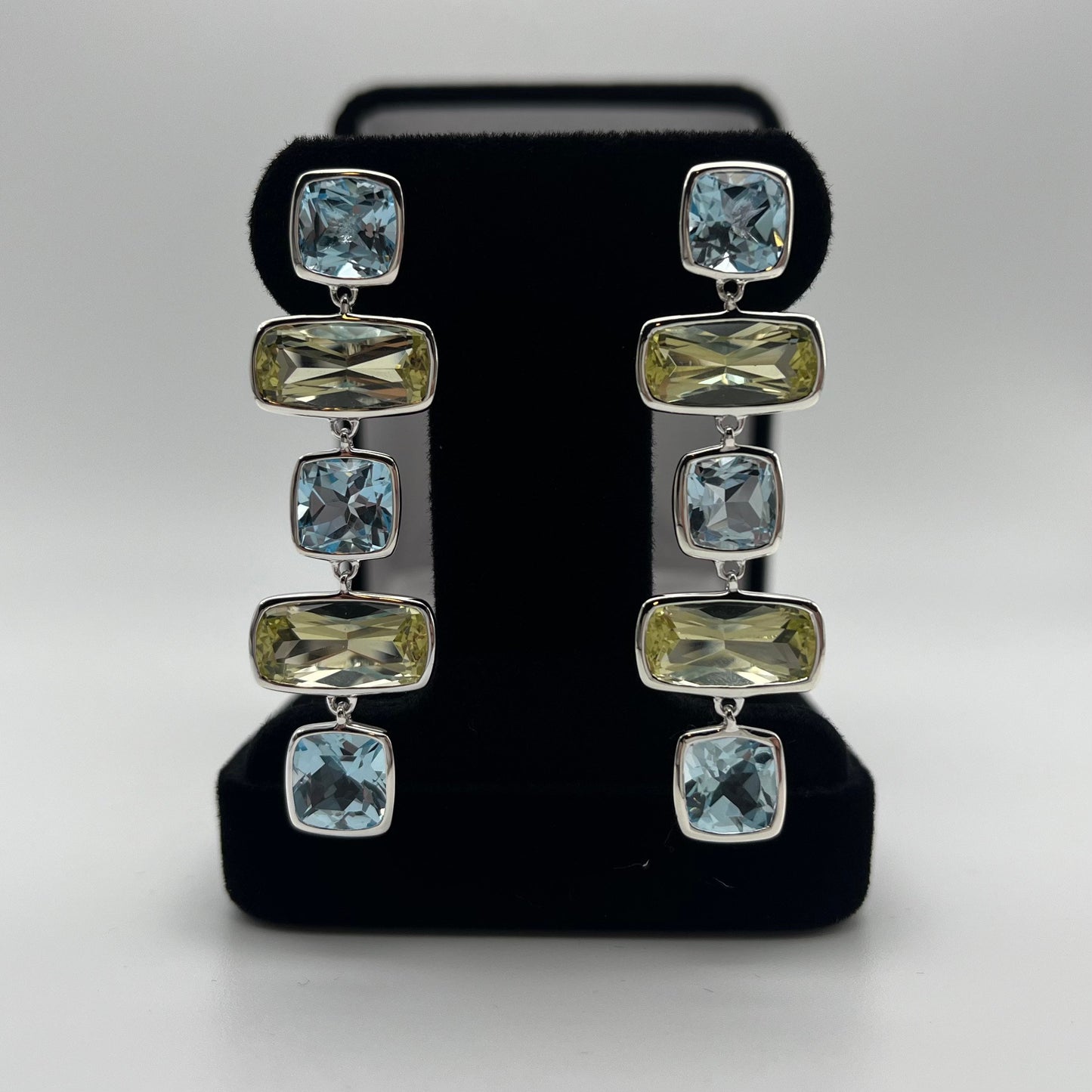 Gorgeous Genuine Lime Quartz & Sky Blue Topaz Earrings 2”