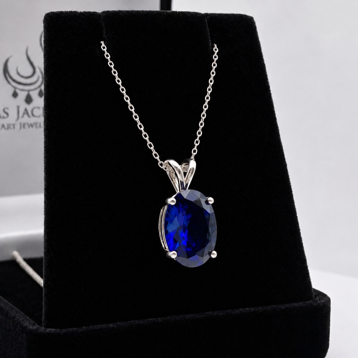 7CT Oval Cut Blue Sapphire Necklace | Solid Gold