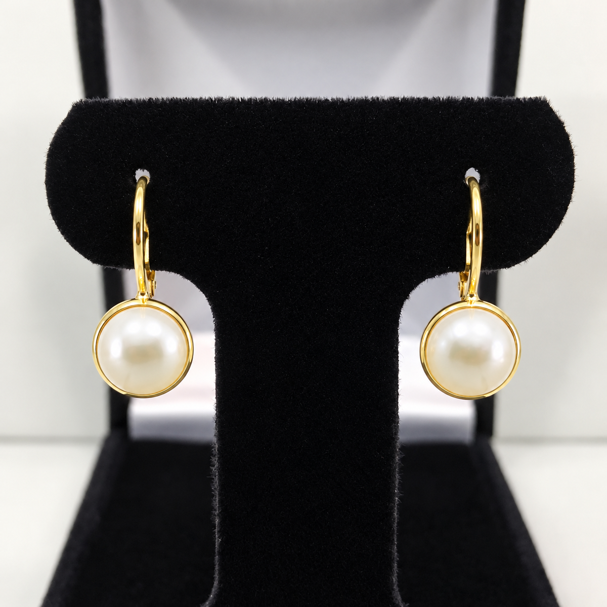 7mm Freshwater Pearl Bezel Set Leverback Earrings