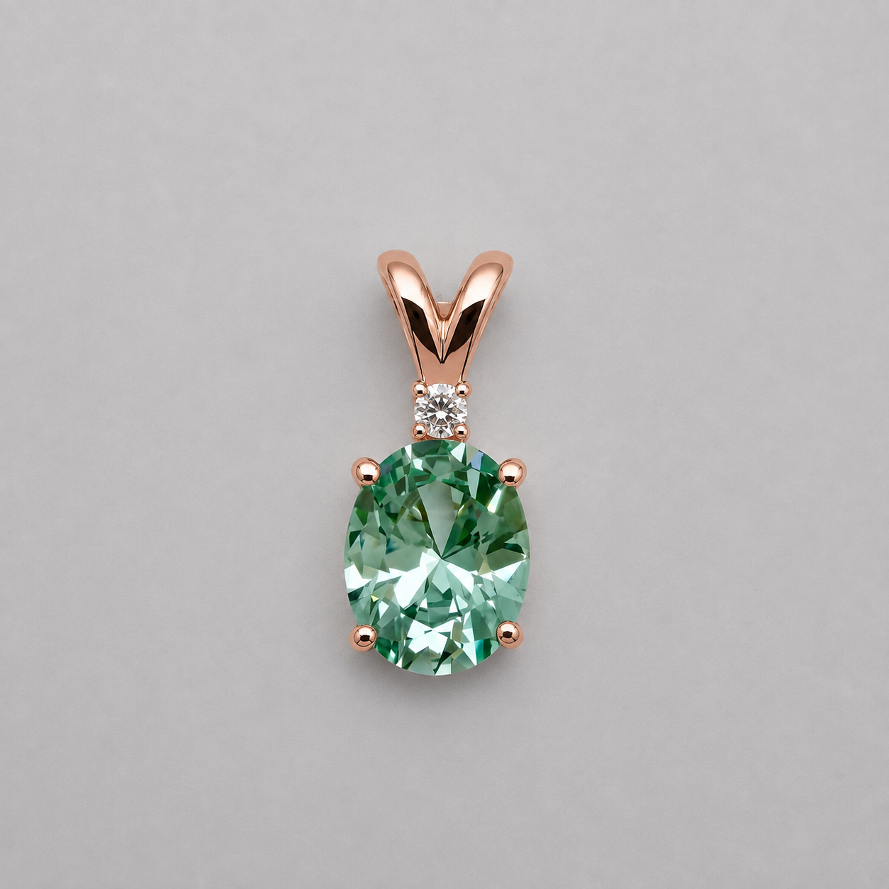 3ct Oval Mint Green Spinel & White Sapphire Pendant Necklace