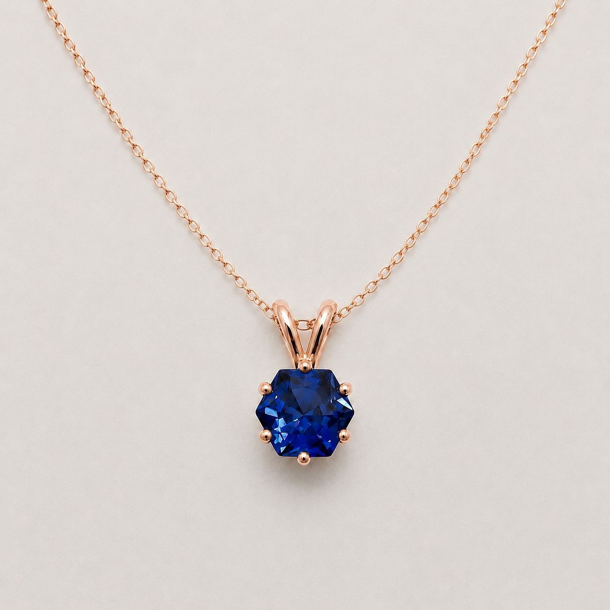 1.2CT Hexagon Cut Blue Sapphire Solitaire Necklace