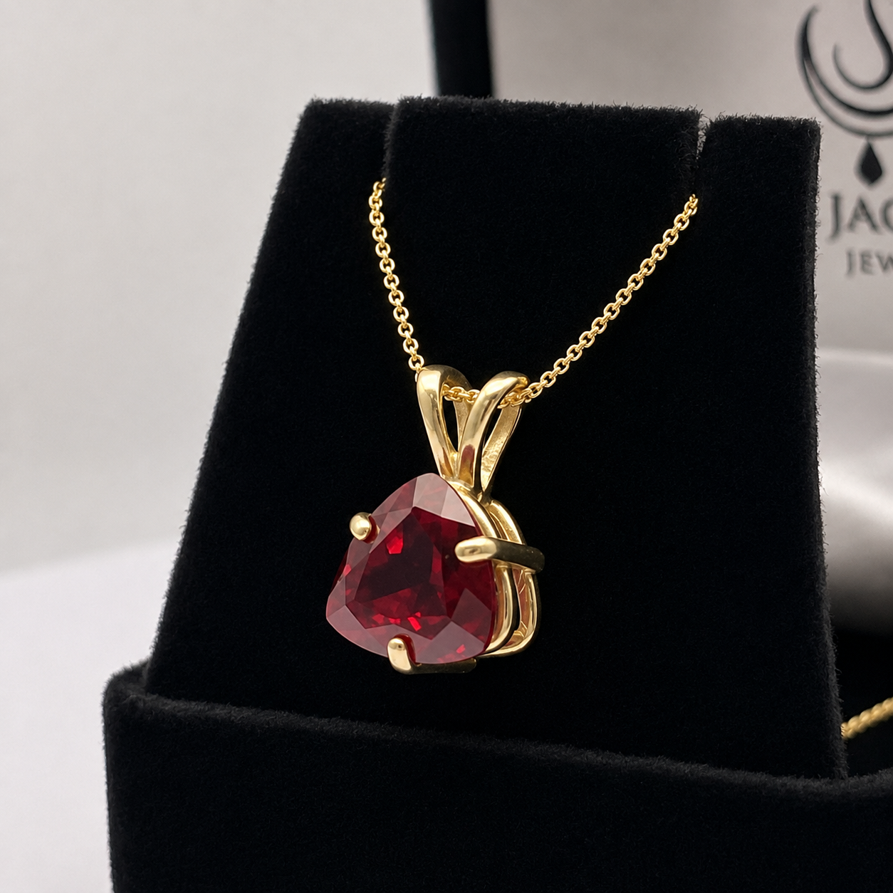 4ct Trillion Cut Ruby Solitaire Pendant Necklace