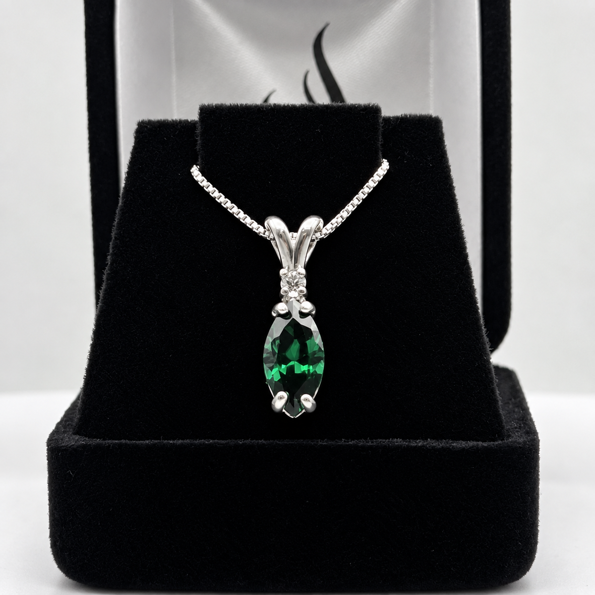 1.8ctw Marquise Cut Emerald Necklace | White Sapphire Accent