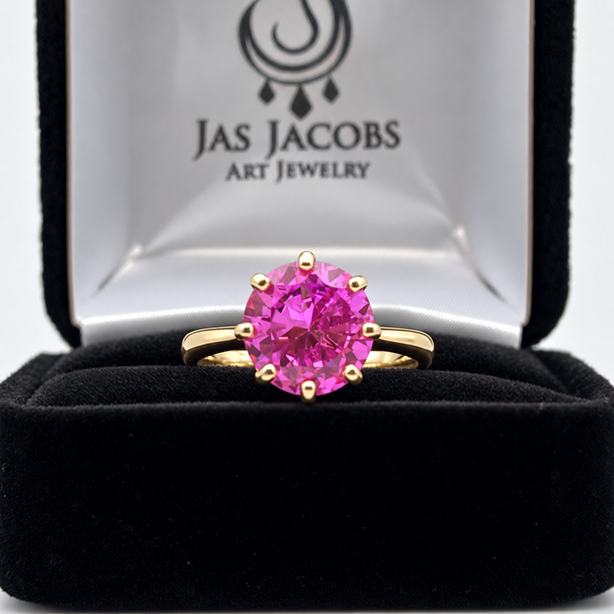 10mm Round Pink Sapphire Art Deco Crown Ring