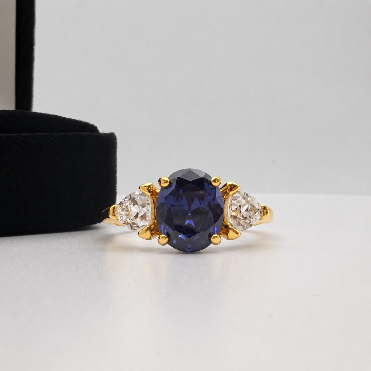 4ctw Oval Cut Tanzanite & White Sapphire Art Deco Ring