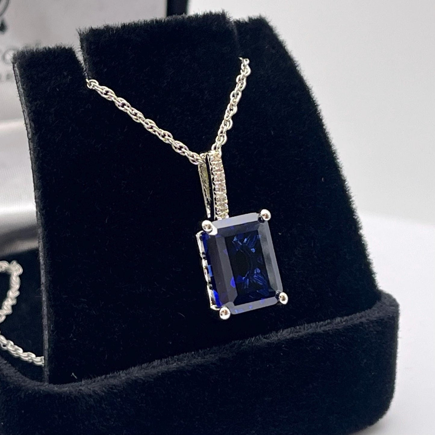 Gorgeous 4ct Emerald Cut Sapphire Pendant Necklace Sapphire & Diamond Necklace jewelry Gift Bridal Gift September Birthstone