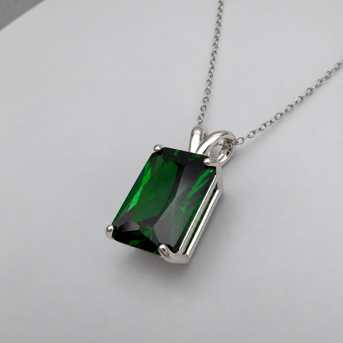 7ct Emerald Cut Simulated Emerald Pendant Necklace