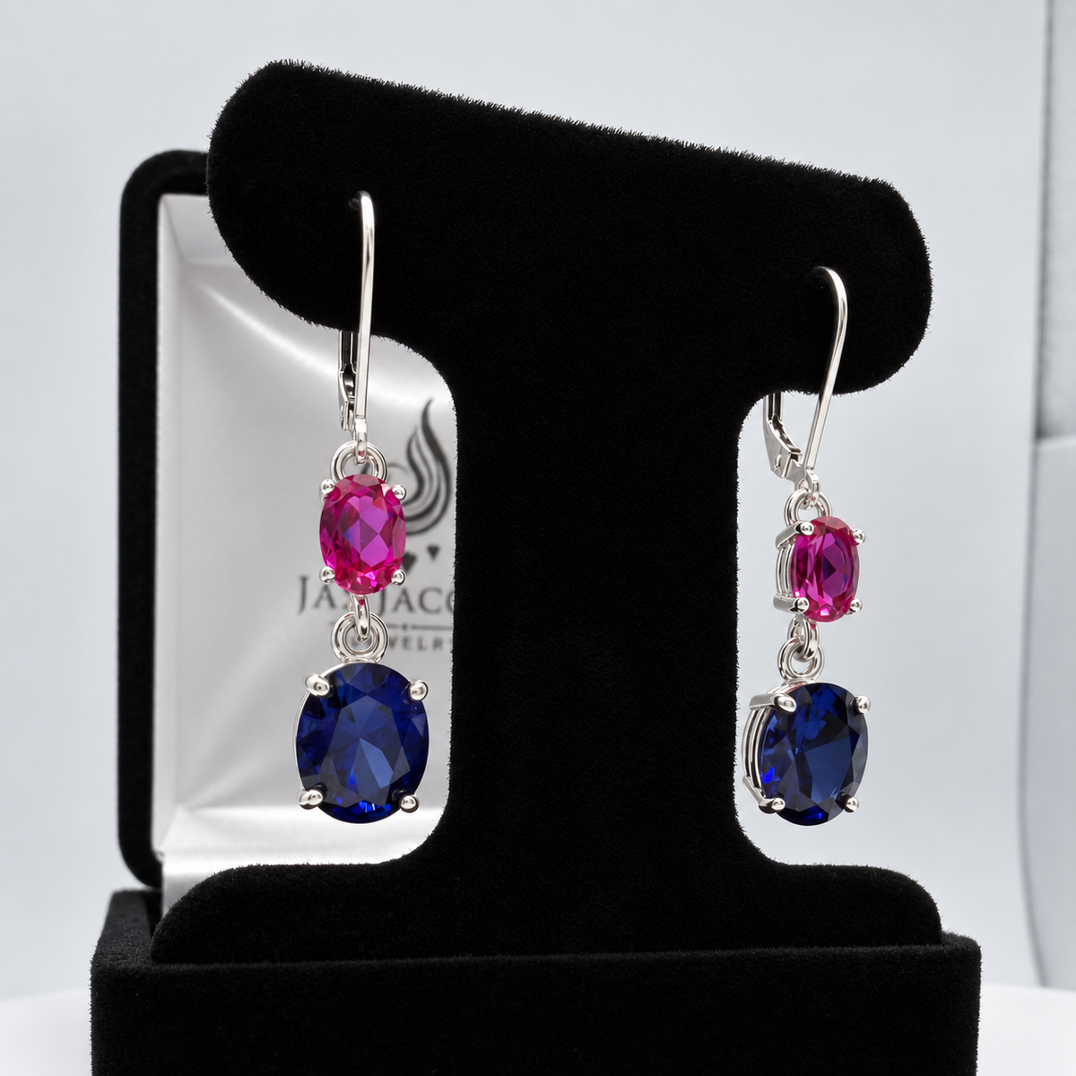 7ctw Blue & Pink Sapphire Dangle Earrings
