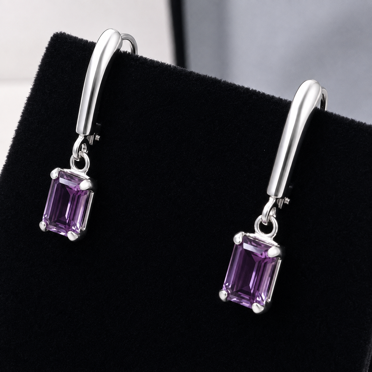 2 CTW Emerald Cut Laboratory Grown Alexandrite Drop Earrings