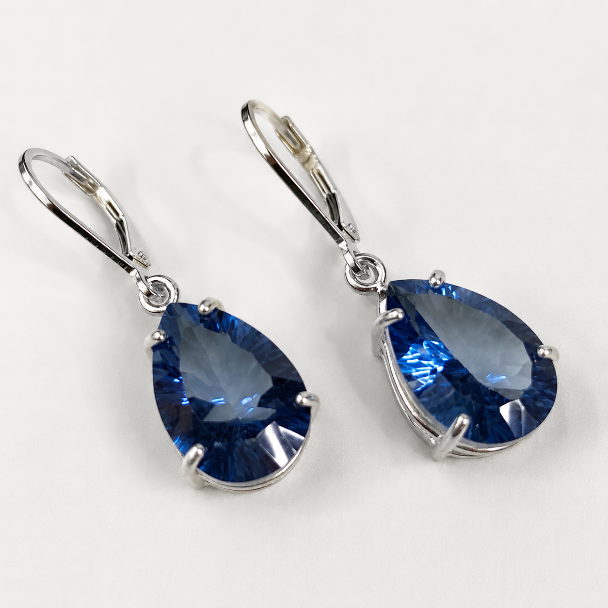 Cornflower Blue Iolite Quartz Earrings | 12CTW Pear Cut Drop Earrings | Statement Gemstone Earrings