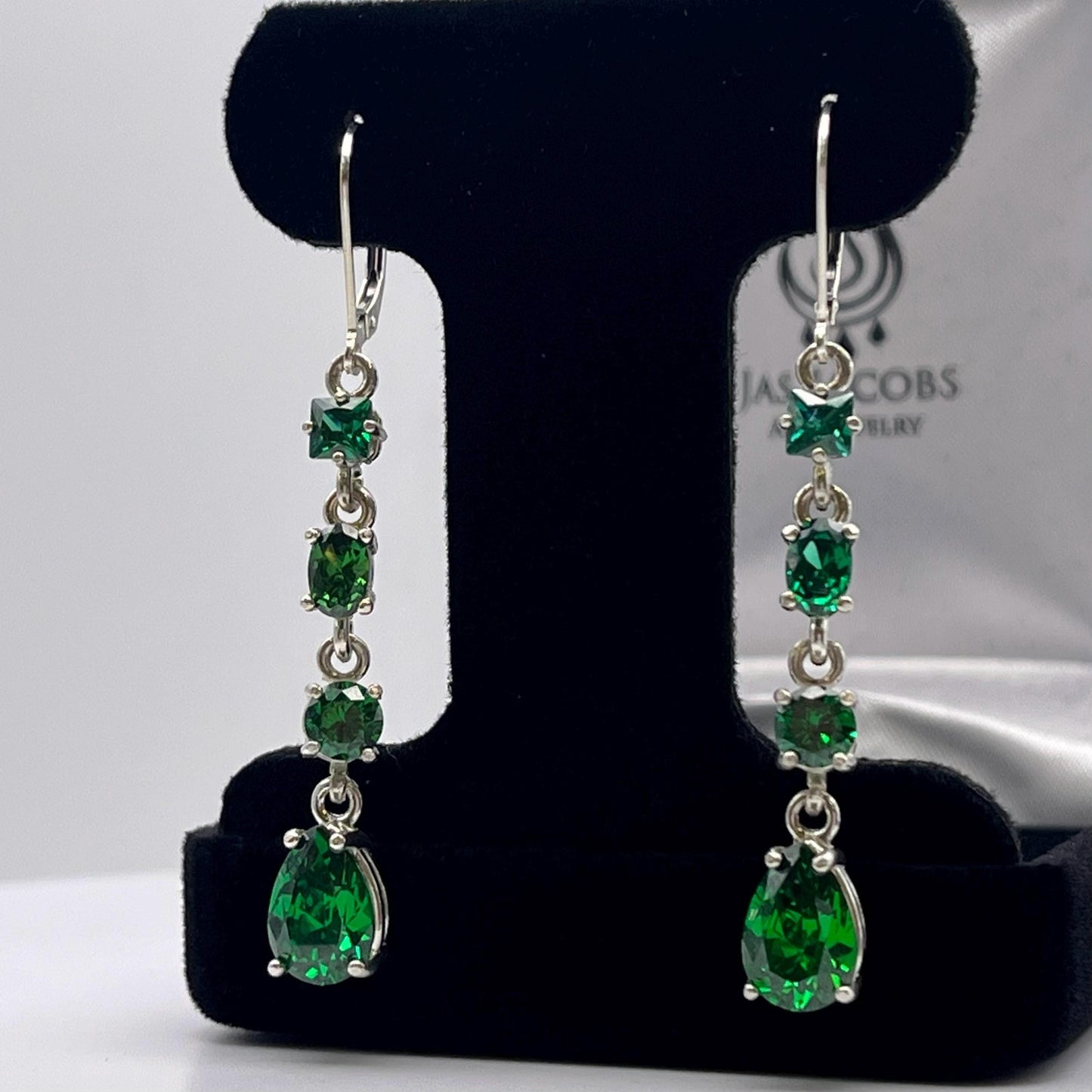 6.6ctw Multi Cut Emerald Earrings Drop Dangle 2” Teardrop