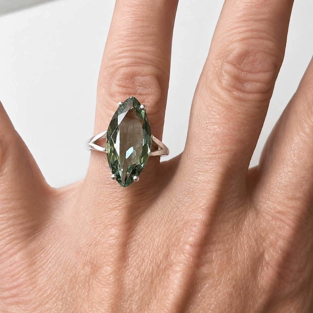 6 Ct Natural Green Quartz Marquise Statement Ring