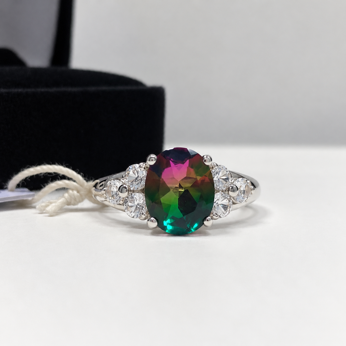 4ctw Watermelon Tourmaline Quartz & White Sapphire Statement Ring